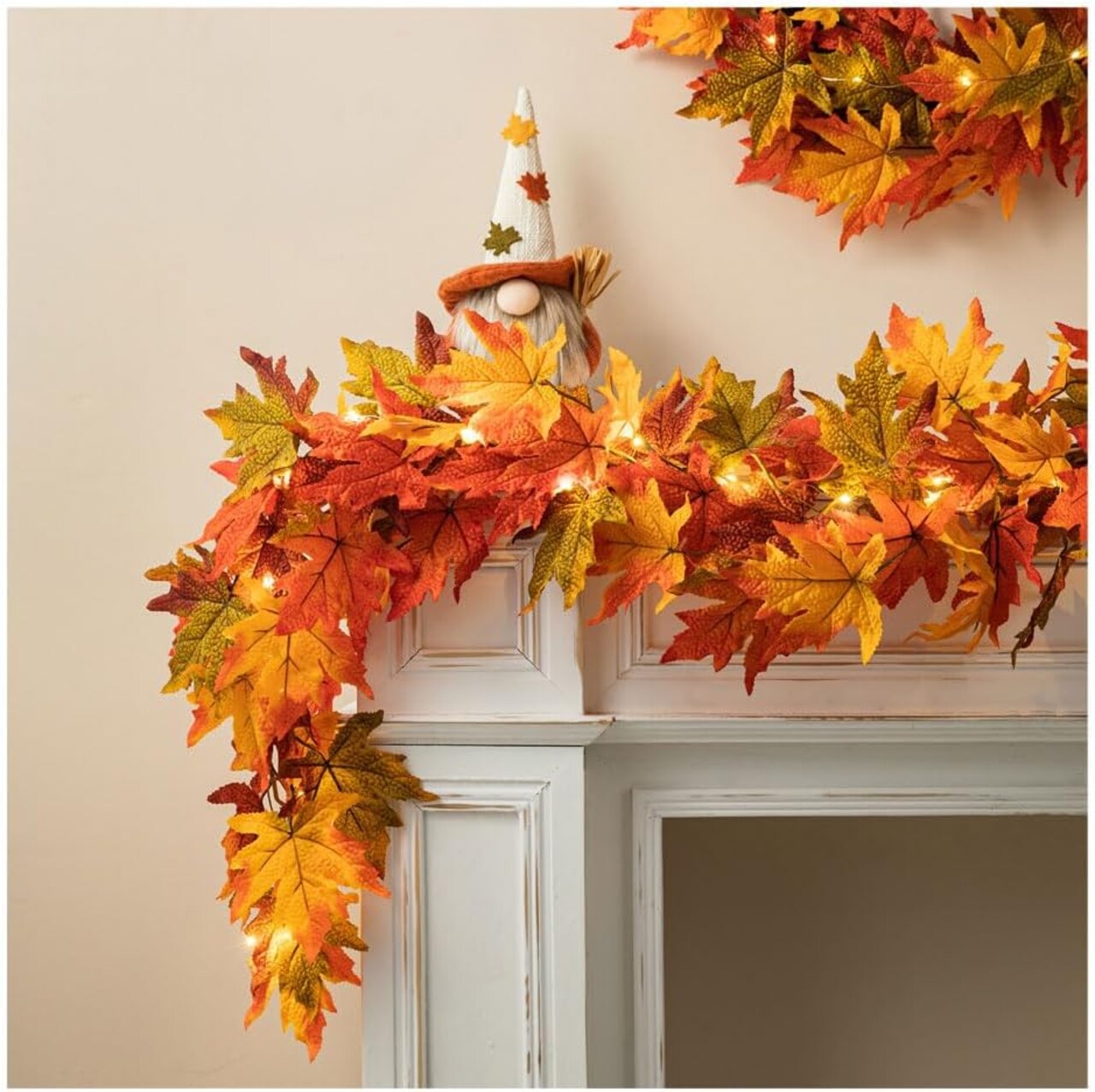 Lighted Autumn Garlands with Timer Hanging Decoration for Fall Thanksgiving Fireplace Doorway Decor